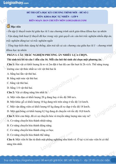 Đề thi giữa kì 1 KHTN 9 Kết nối tri thức - Đề số 2